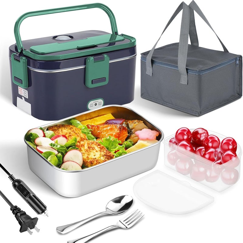 FVW Electric Lunch Box Food Heater, Portable High-Power Food Warmer for Car & Home, Smart Automatic Heating Hot Meal Container with Detachable 304 Stainless Steel Box, Fork & Spoon - Image 1